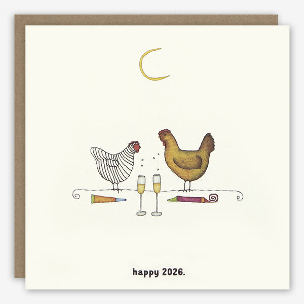 Beth Mueller: Holiday Card: Chickens Celebrate a Happpy 2026