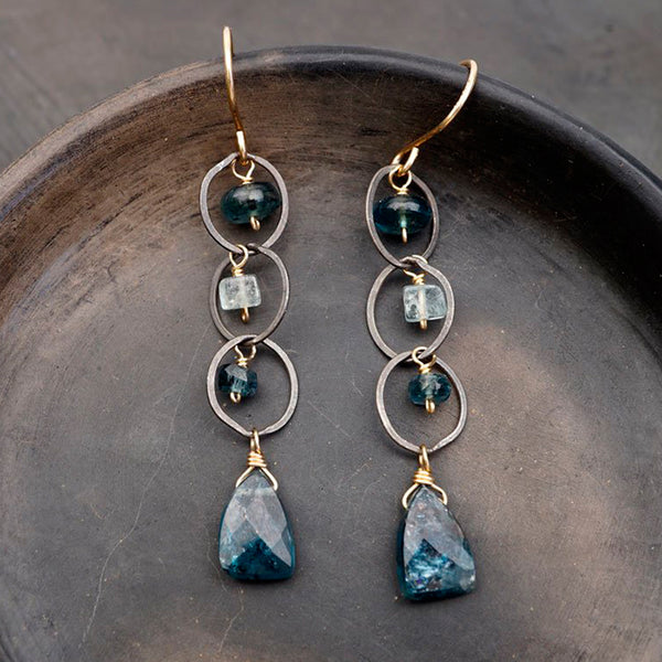 Calliope Jewelry: Earrings: Triple Circle Moss Kyanite & Aquamarine