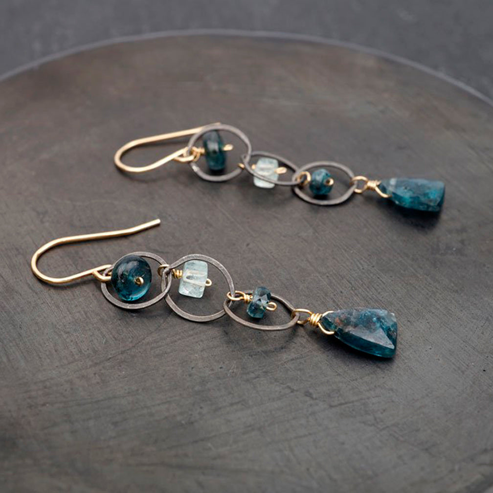 Calliope Jewelry: Earrings: Triple Circle Moss Kyanite & Aquamarine