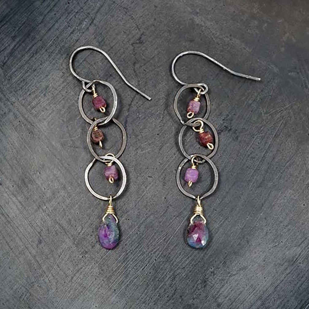 Calliope Jewelry: Earrings: Ox SS Circles with Ruby Zoisite