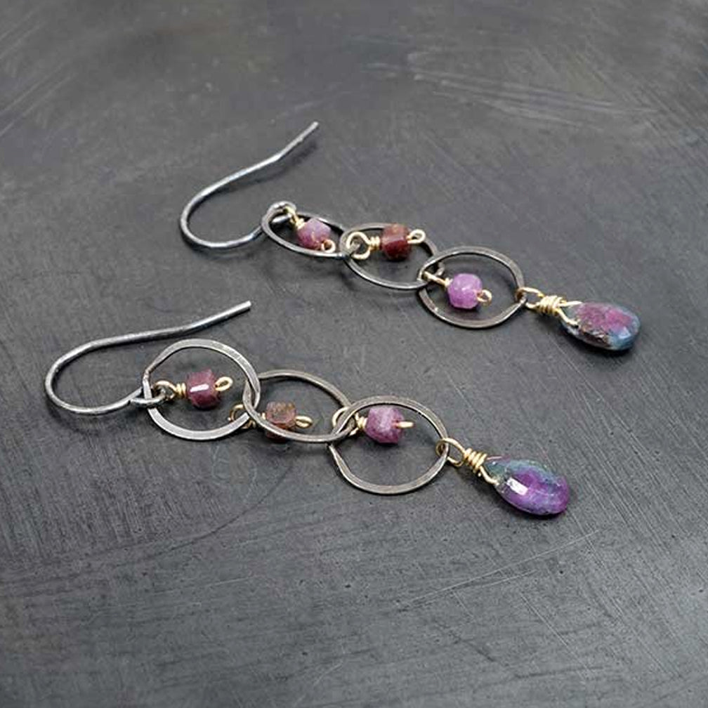 Calliope Jewelry: Earrings: Ox SS Circles with Ruby Zoisite