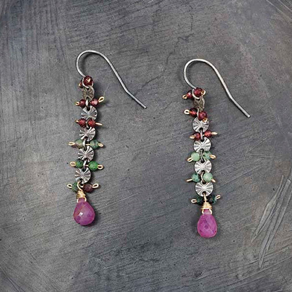 Calliope Jewelry: Earrings: Ruby Zoisite & Garnet Ladders with Ruby Drops