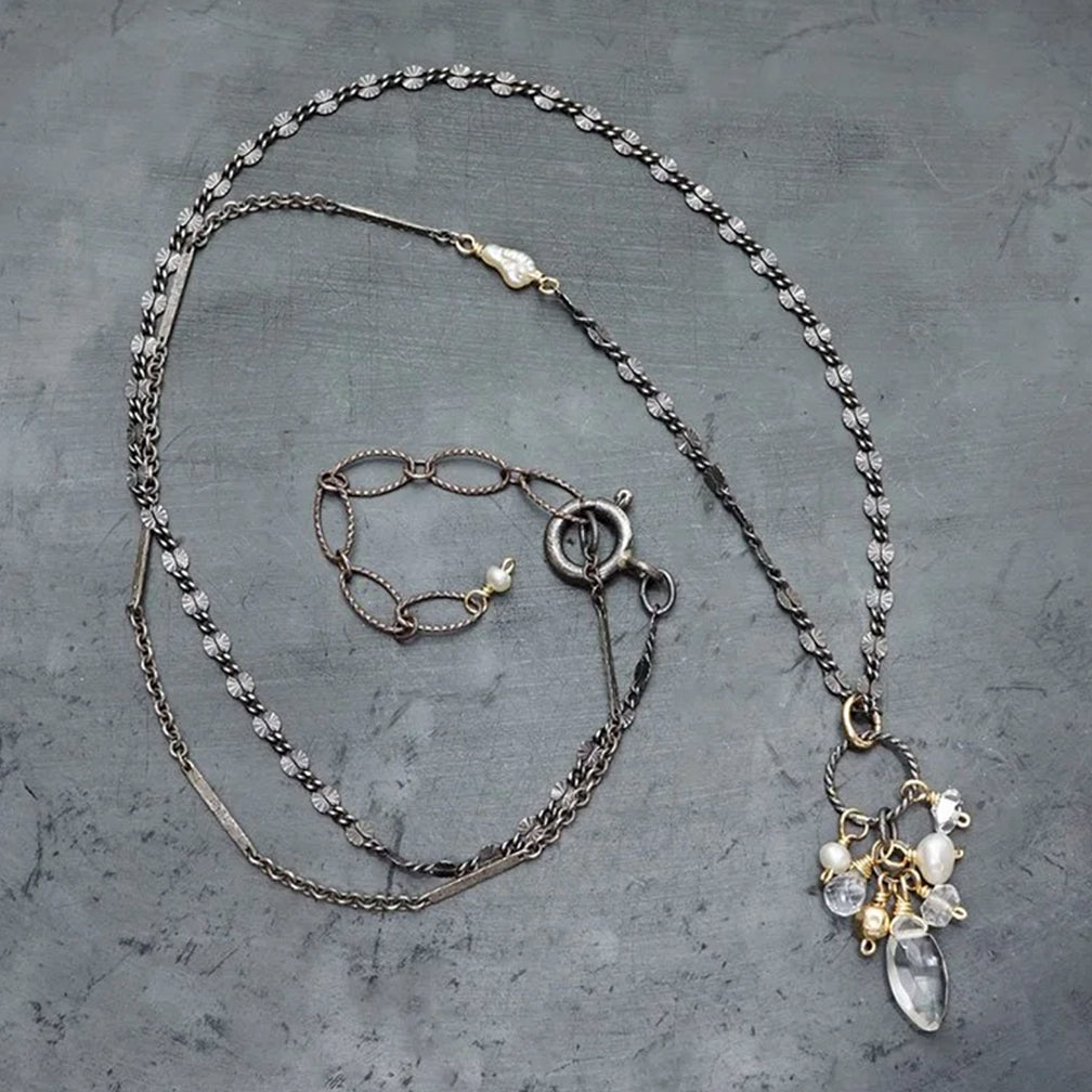 Calliope Jewelry: Necklace: Pearl & Quartz Cluster