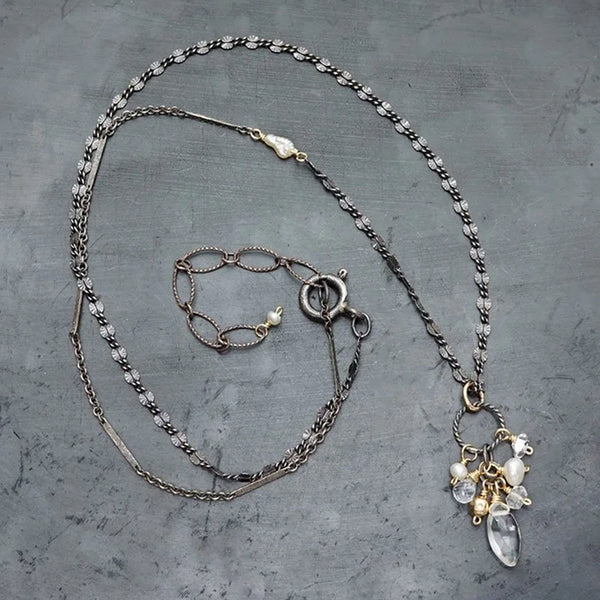 Calliope Jewelry: Necklace: Pearl & Quartz Cluster