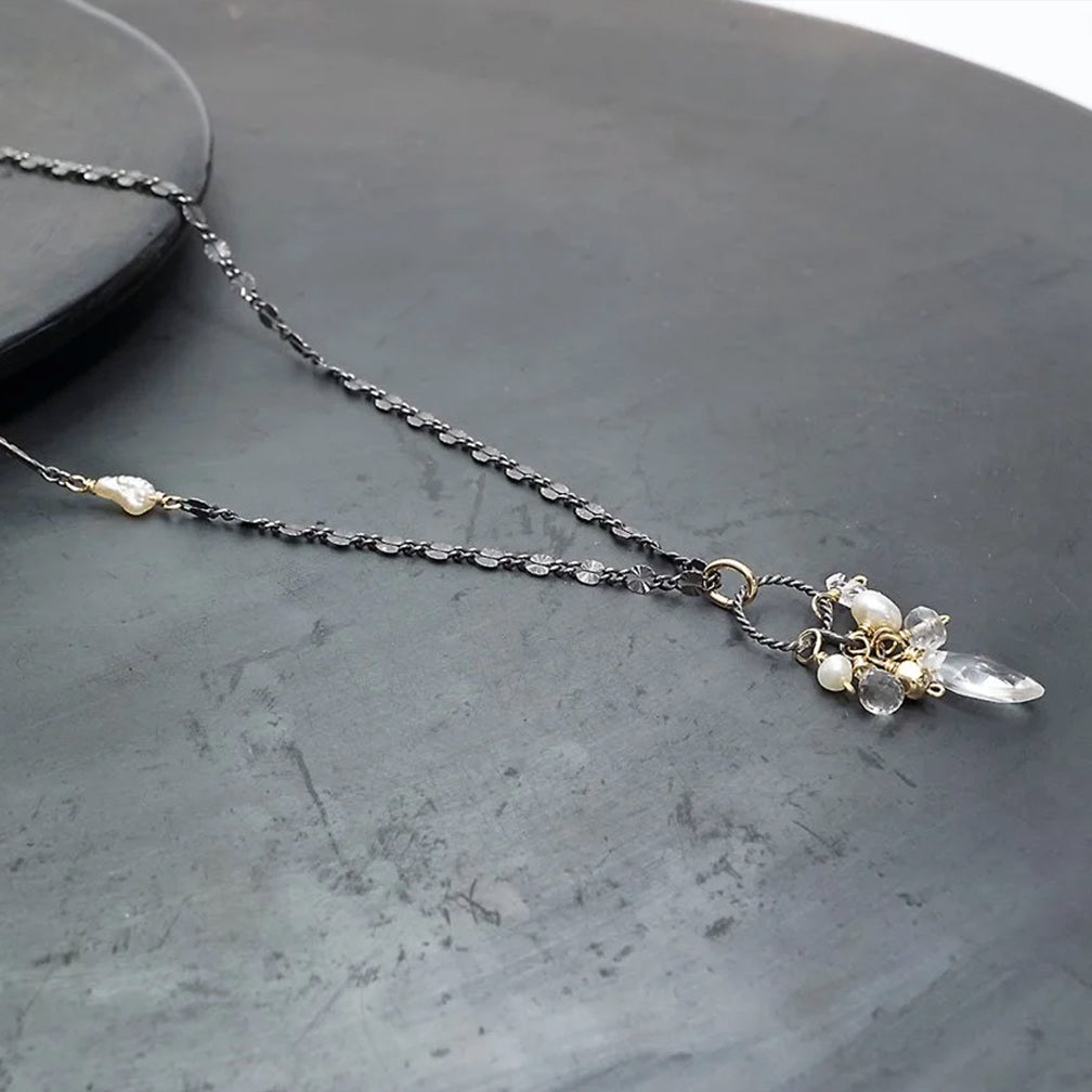 Calliope Jewelry: Necklace: Pearl & Quartz Cluster