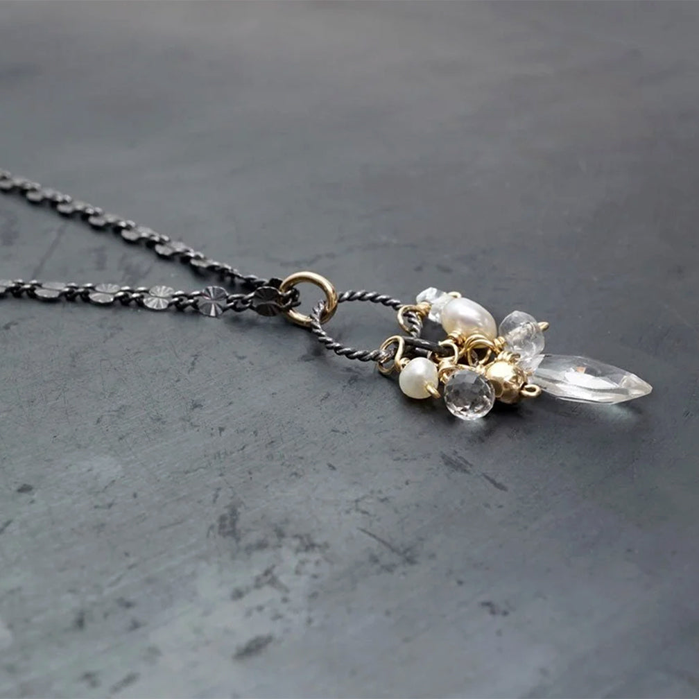 Calliope Jewelry: Necklace: Pearl & Quartz Cluster