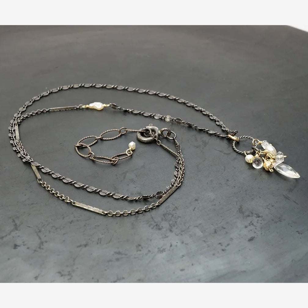 Calliope Jewelry: Necklace: Pearl & Quartz Cluster