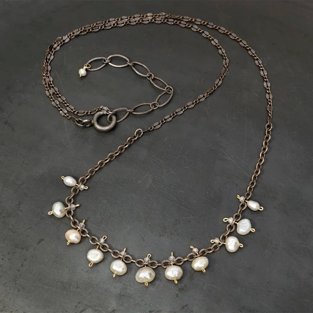 Calliope Jewelry: Necklace: Freshwater Pearls on Oxidized Silver Chain