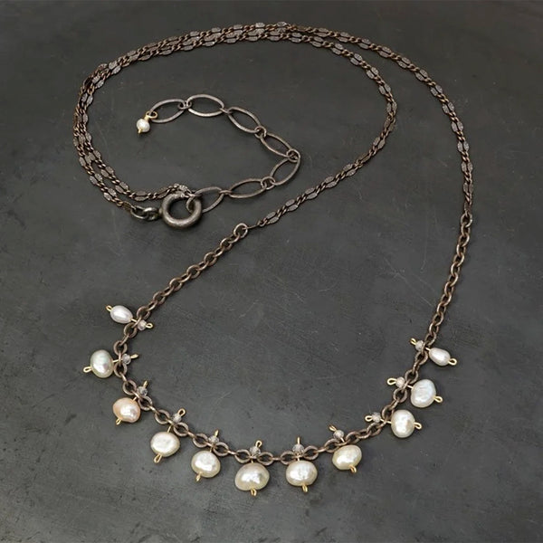 Calliope Jewelry: Necklace: Freshwater Pearls on Oxidized Silver Chain