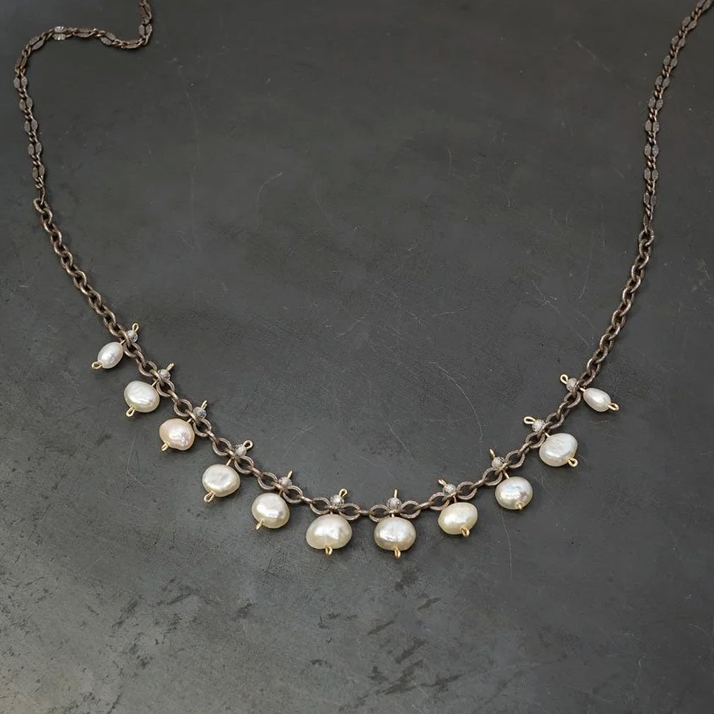 Calliope Jewelry: Necklace: Freshwater Pearls on Oxidized Silver Chain