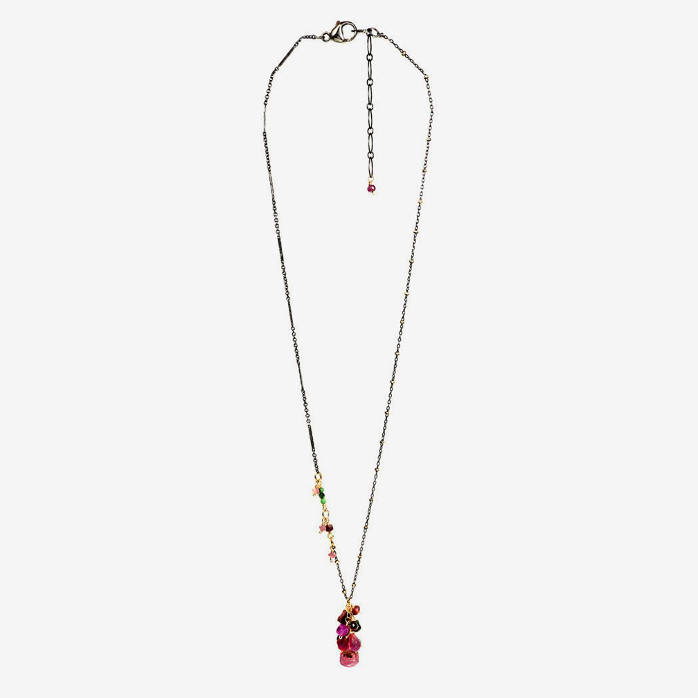 Calliope Jewelry: Necklace: Cluster of Ruby Zoisite, garnet, Star Ruby, Pink Tourmaline