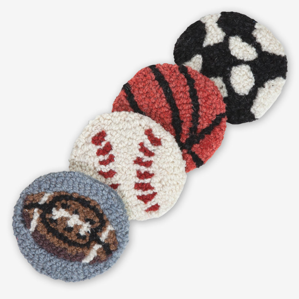 Chandler 4 Corners: Hand-Hooked Wool Coasters: Sports