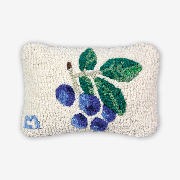 Chandler 4 Corners: Hand-Hooked Wool Pillow: 12x8 Inch Blue Berries
