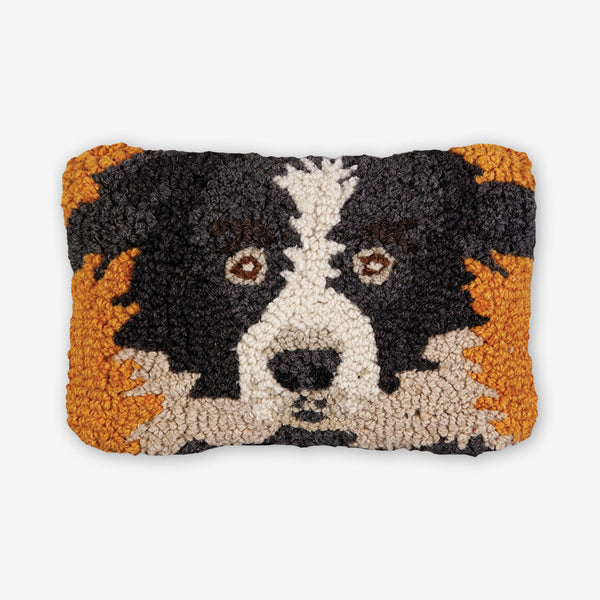 Chandler 4 Corners: Hand-Hooked Wool Pillow: 12x8 Inch Border Collie