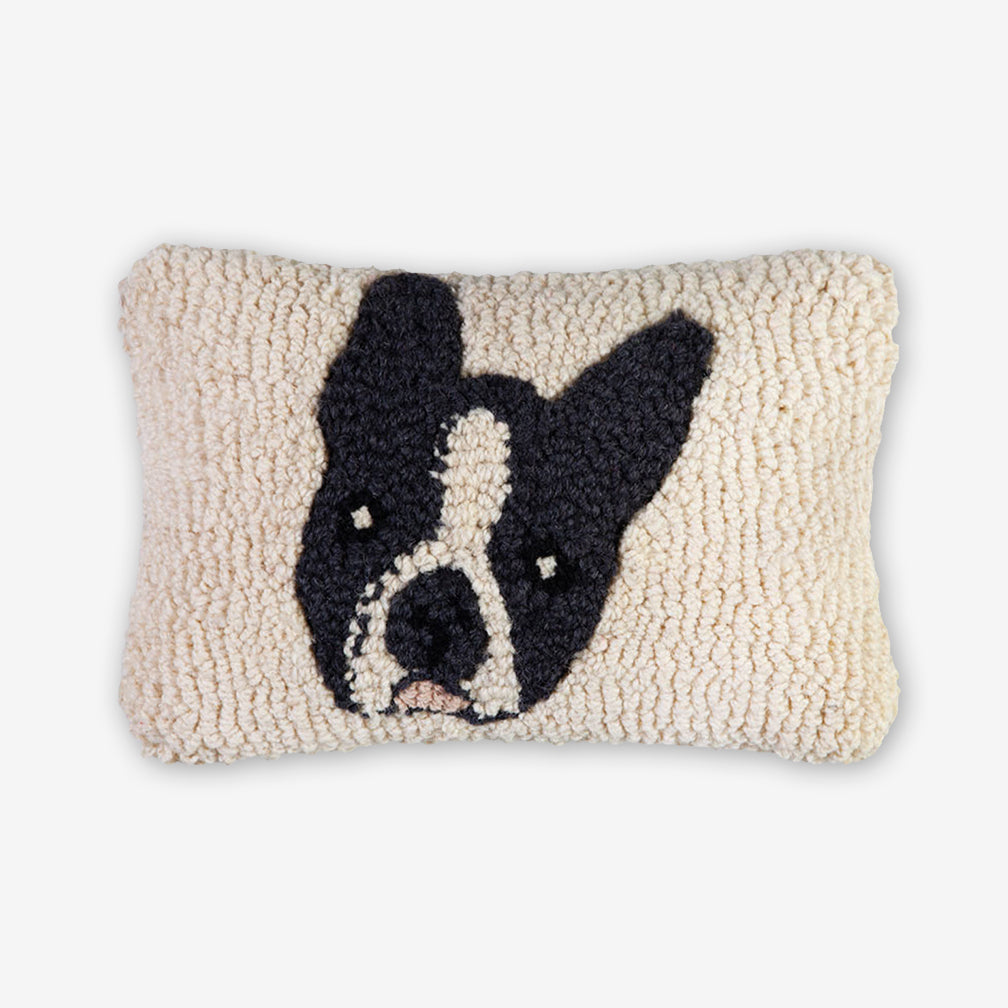 Chandler 4 Corners: Hand-Hooked Wool Pillow: 12x8 Inch Boston Terrier