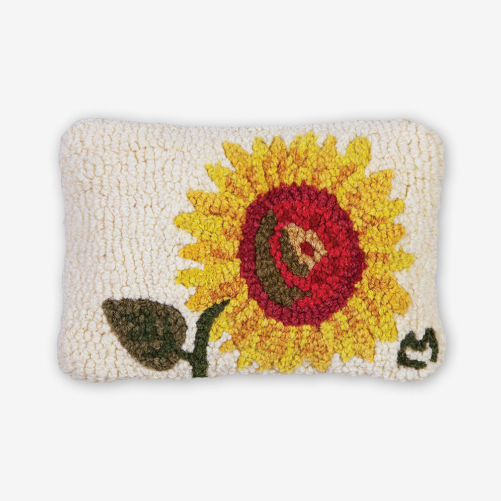 Chandler 4 Corners: Hand-Hooked Wool Pillow: 12x8 Inch Bright Sunflower