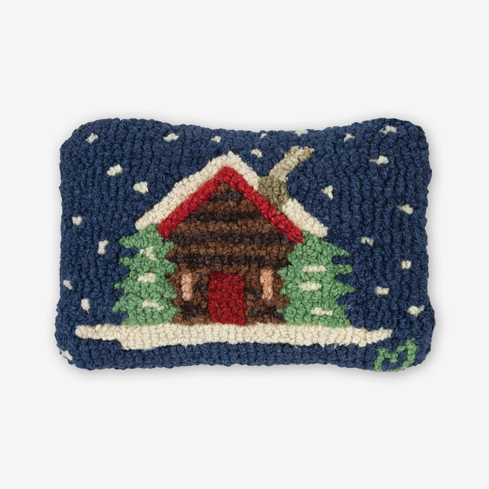 Chandler 4 Corners: Hand-Hooked Wool Pillow: 12x8 Inch Cabin in the Snow