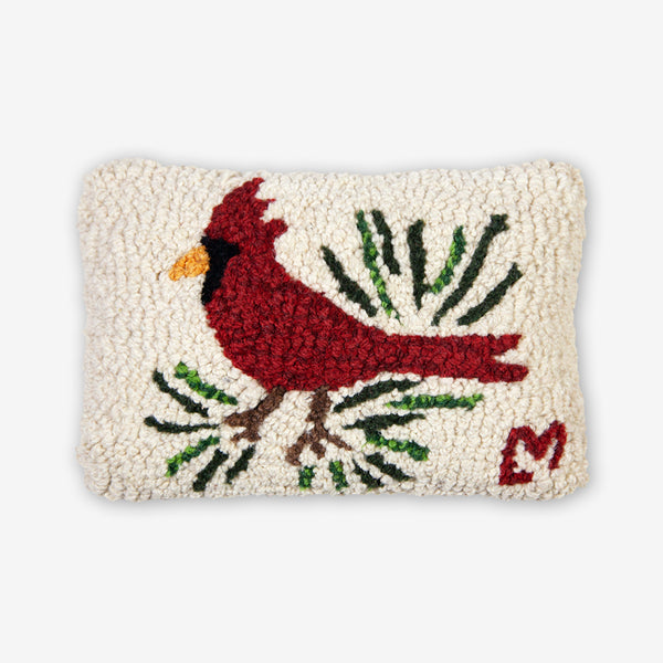 Chandler 4 Corners: Hand-Hooked Wool Pillow: 12x8 Inch Cardinal