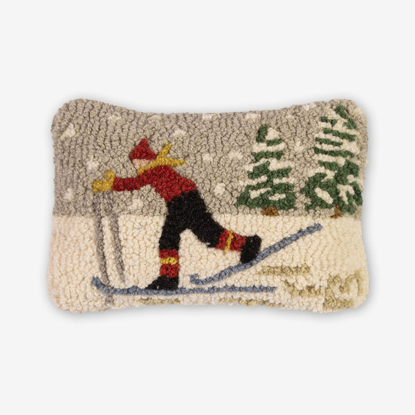 Chandler 4 Corners: Hand-Hooked Wool Pillow: 12x8 Inch Classic XC Skier