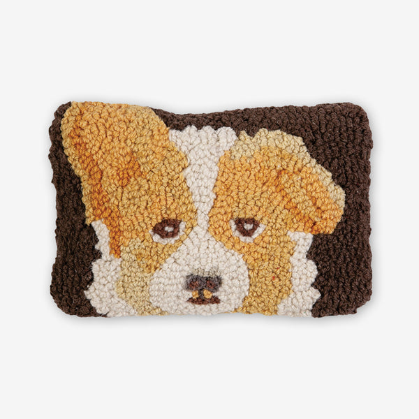 Chandler 4 Corners: Hand-Hooked Wool Pillow: 12x8 Inch Corgi Puppy