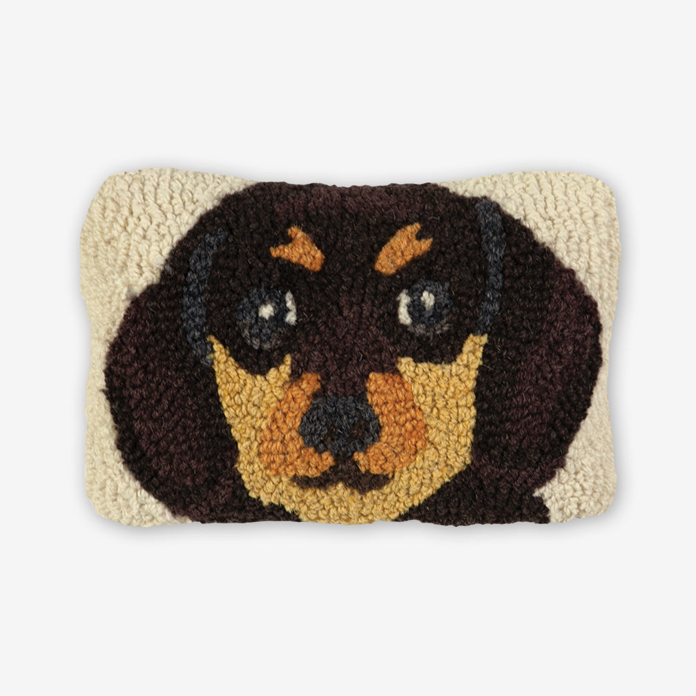 Chandler 4 Corners: Hand-Hooked Wool Pillow: 12x8 Inch Dachshund