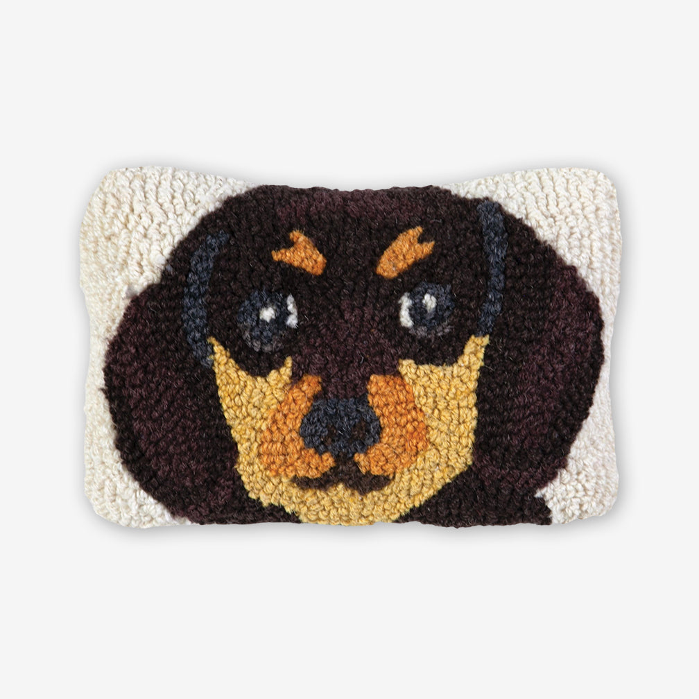 Chandler 4 Corners: Hand-Hooked Wool Pillow: 12x8 Inch Daschund