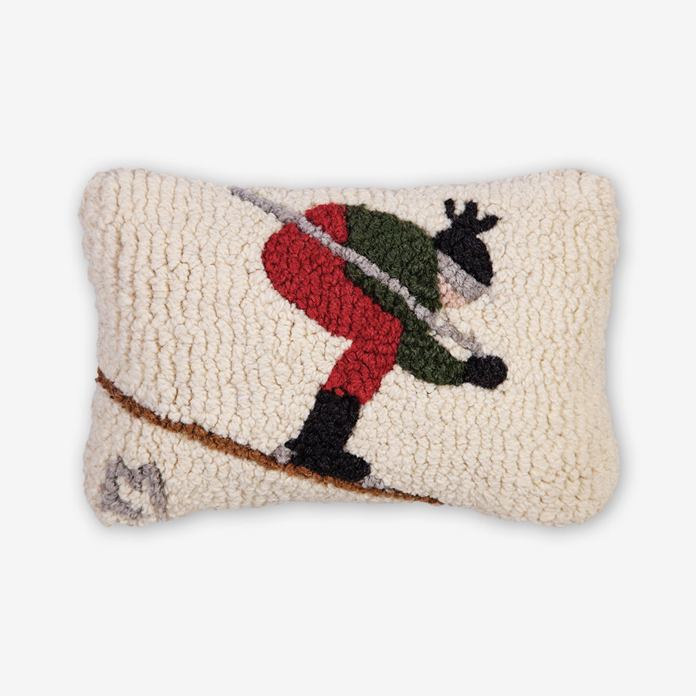 Chandler 4 Corners: Hand-Hooked Wool Pillow: 12x8 Inch Downhill Skier