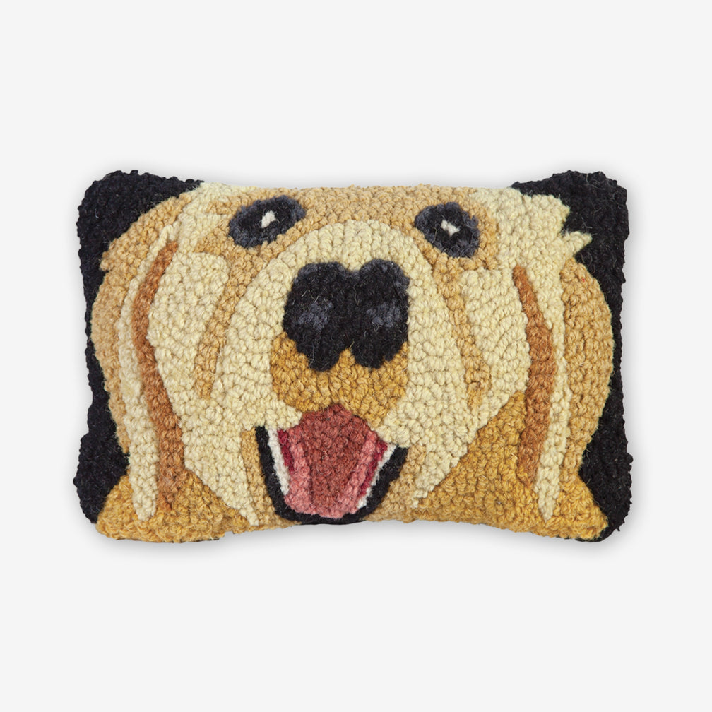 Chandler 4 Corners: Hand-Hooked Wool Pillow: 12x8 Inch Golden Retriever