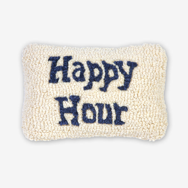 Chandler 4 Corners: Hand-Hooked Wool Pillow: 12x8 Inch Happy Hour, Blue Type