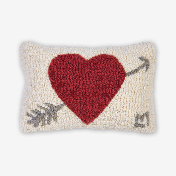 Chandler 4 Corners: Hand-Hooked Wool Pillow: 12x8 Inch Heart & Arrow