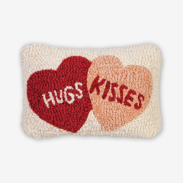 Chandler 4 Corners: Hand-Hooked Wool Pillow: 12x8 Inch Hugs & Kisses