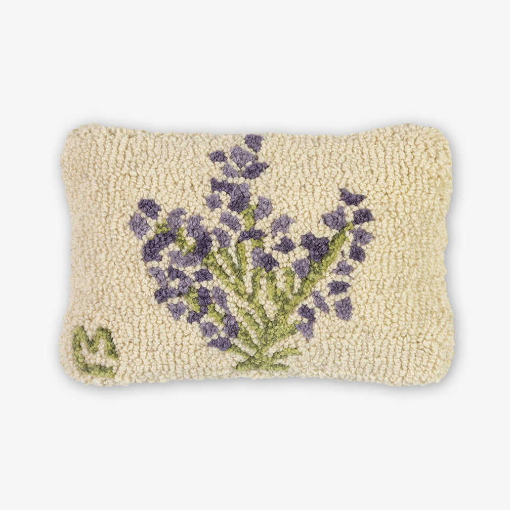 Chandler 4 Corners: Hand-Hooked Wool Pillow: 12x8 Inch Lavender Sprig