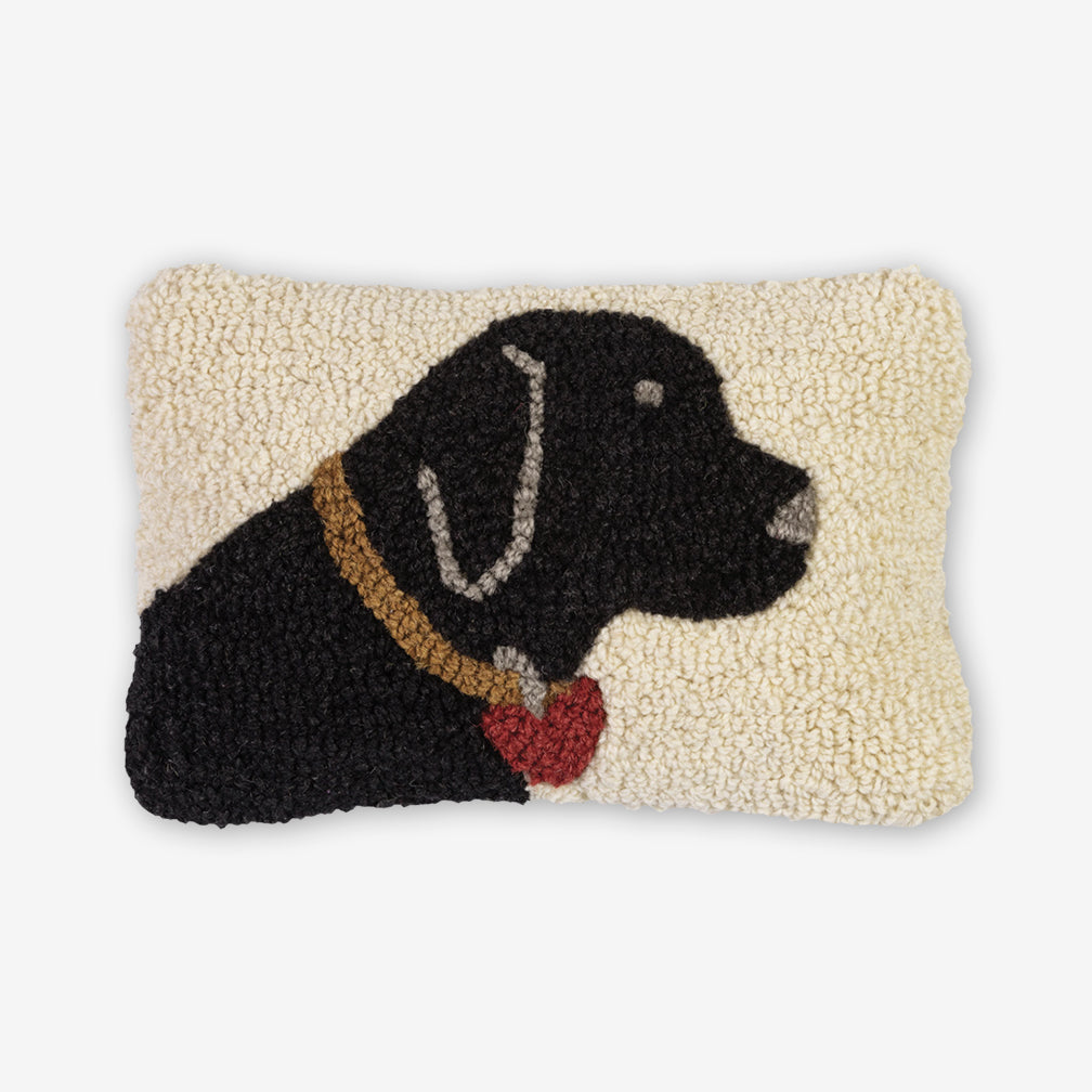 Chandler 4 Corners: Hand-Hooked Wool Pillow: 12x8 Inch Licorice Lab Black
