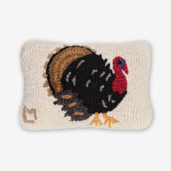 Chandler 4 Corners: Hand-Hooked Wool Pillow: 12x8 Inch Perky Turkey