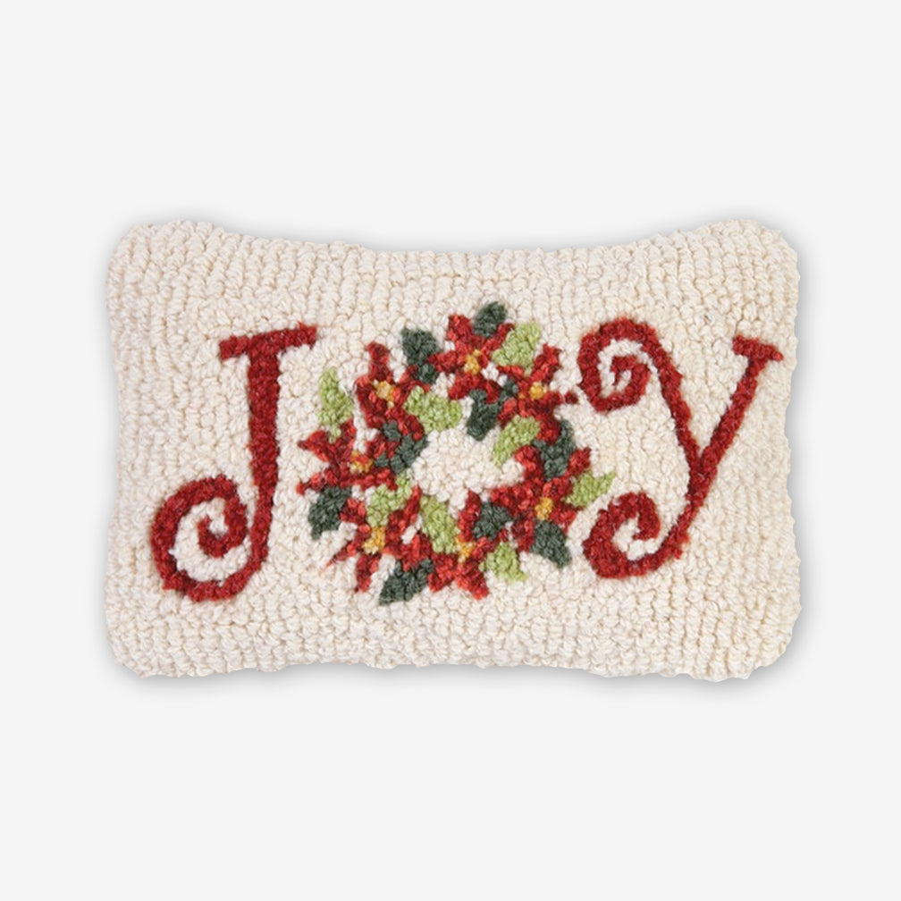 Chandler 4 Corners: Hand-Hooked Wool Pillow: 12x8 Inch Poinsettia Joy