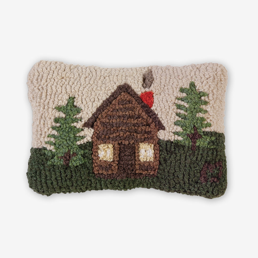 Chandler 4 Corners: Hand-Hooked Wool Pillow: 12x8 Inch Rocky Hill Cabin