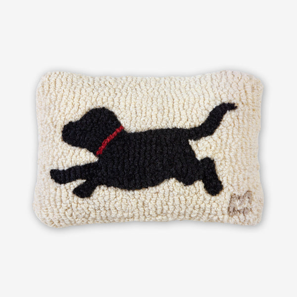 Chandler 4 Corners: Hand-Hooked Wool Pillow: 12x8 Inch Running Black Dog