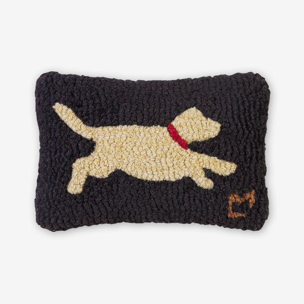 Chandler 4 Corners: Hand-Hooked Wool Pillow: 12x8 Inch Running Yellow Dog