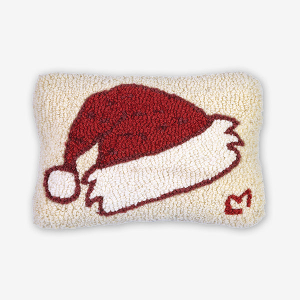 Chandler 4 Corners: Hand-Hooked Wool Pillow: 12x8 Inch Santas Happy Hat