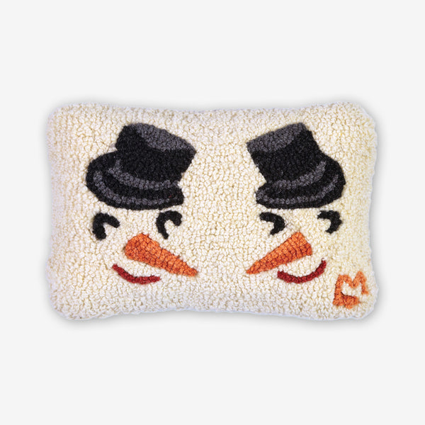 Chandler 4 Corners: Hand-Hooked Wool Pillow: 12x8 Inch Smilin Snowmen