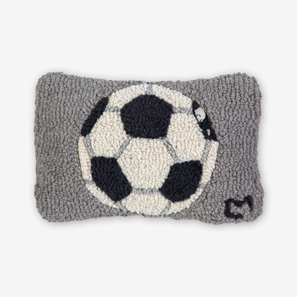 Chandler 4 Corners: Hand-Hooked Wool Pillow: 12x8 Inch Soccer Ball