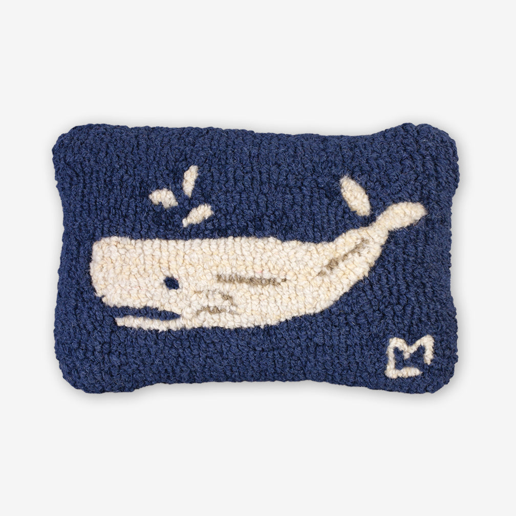Chandler 4 Corners: Hand-Hooked Wool Pillow: 12x8 Inch Spouting Whale