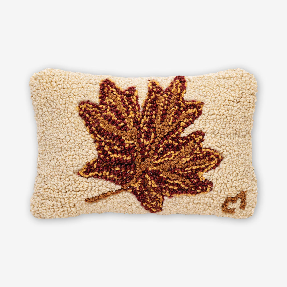 Chandler 4 Corners: Hand-Hooked Wool Pillow: 12x8 Inch Sugar Maple Leaf