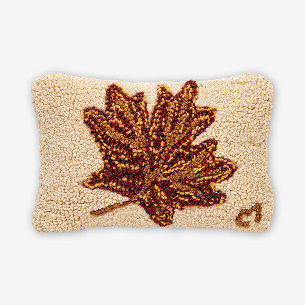 Chandler 4 Corners: Hand-Hooked Wool Pillow: 12x8 Inch Sugar Maple Leaf