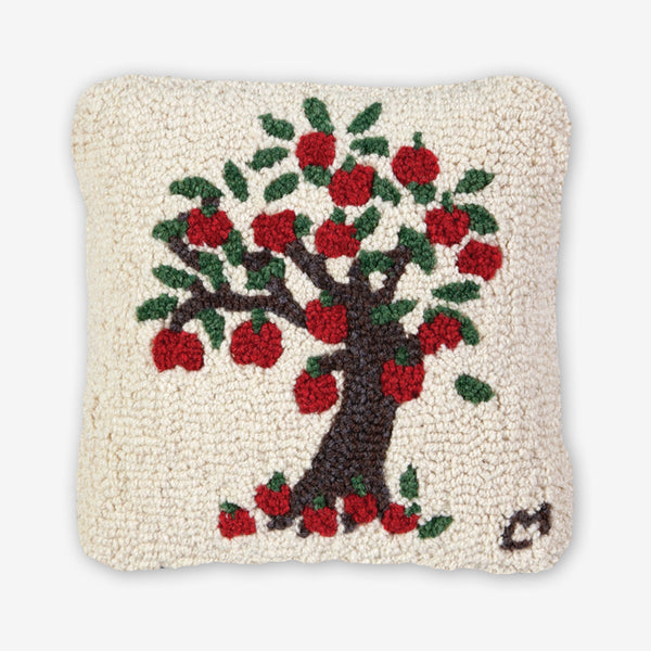 Chandler 4 Corners: Hand-Hooked Wool Pillow: 14x14 Inch Apple Tree