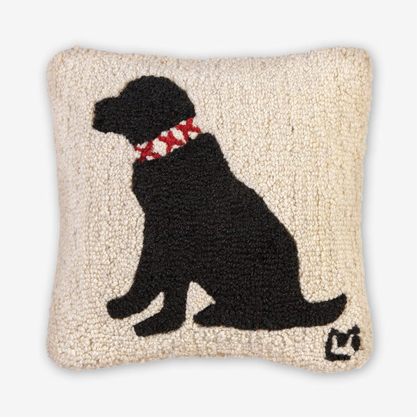 Chandler 4 Corners: Hand-Hooked Wool Pillow: 14x14 Inch Duke Black Lab