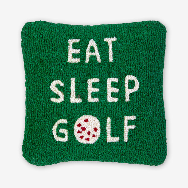 Chandler 4 Corners: Hand-Hooked Wool Pillow: 14x14 Inch Eat Sleep Golf