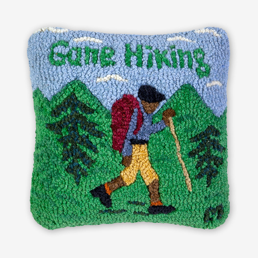 Chandler 4 Corners: Hand-Hooked Wool Pillow: 14x14 Inch Gone Hiking