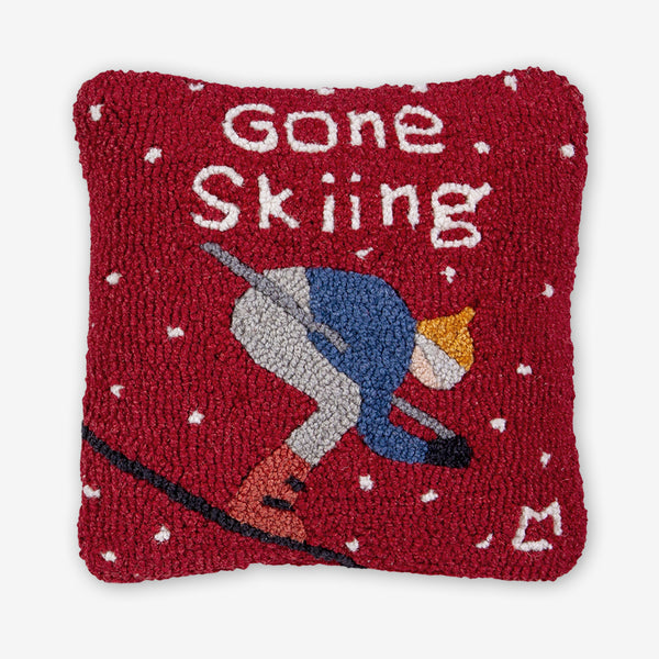 Chandler 4 Corners: Hand-Hooked Wool Pillow: 14x14 Inch Gone Skiing