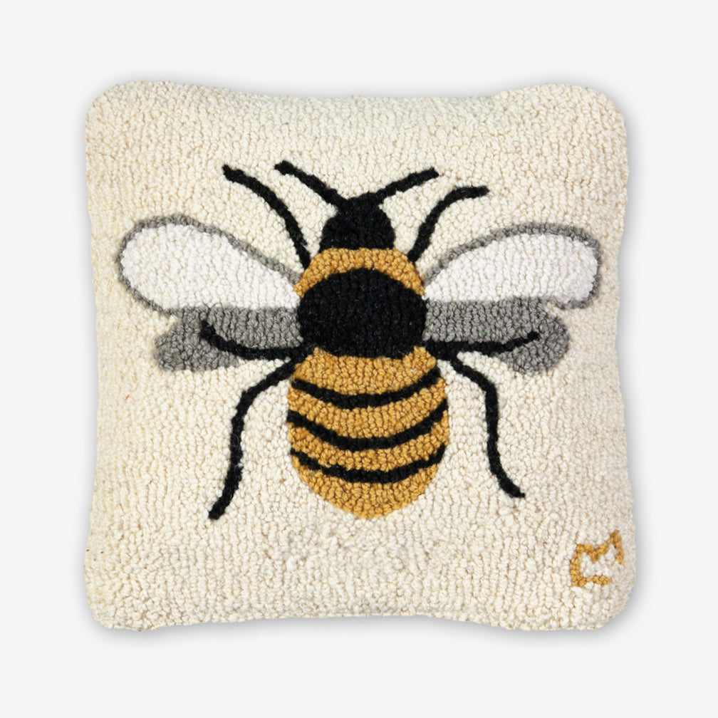 Chandler 4 Corners: Hand-Hooked Wool Pillow: 14x14 Inch Lone Bee